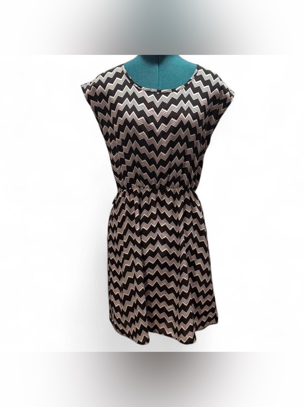 Moonlight Black and White Chevron Mini Dress with Elastic Waist